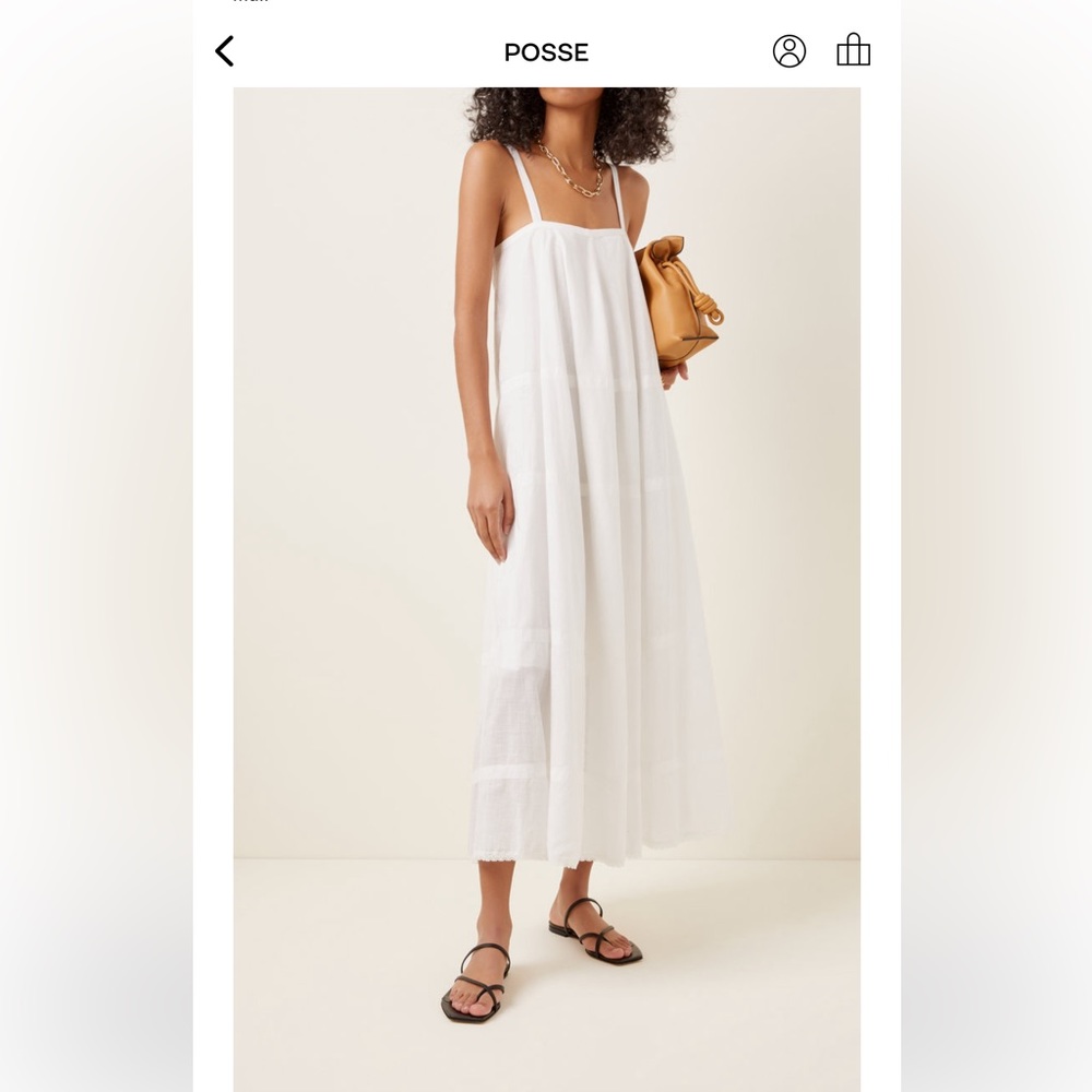 POSSE Odette Cotton Midi Dress- White. Tie back. Size XS/S.